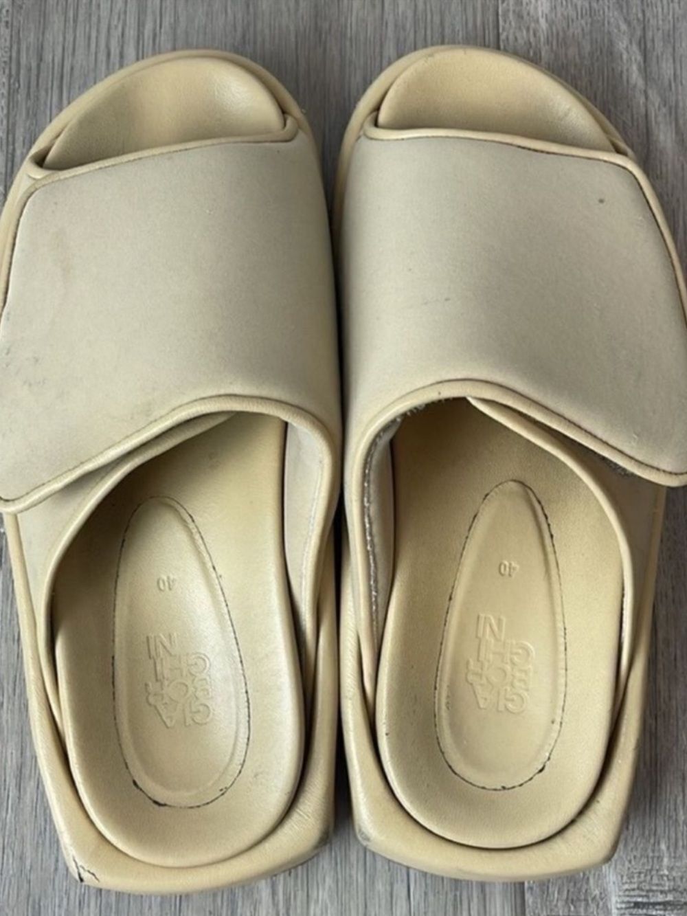Gia Borghini Chunky Slide Stitched Puffy Sandals Yellow Cream